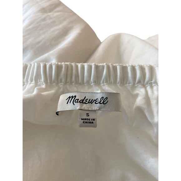 Madewell White Off‎ Shoulder Embroidered Cotton Dress Sz S Boho Lace Hem Summer - Picture 10 of 11